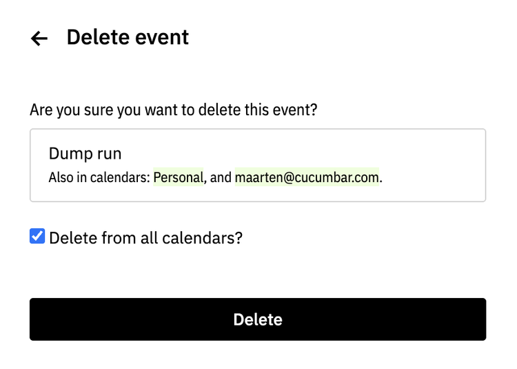 Confirm delete event