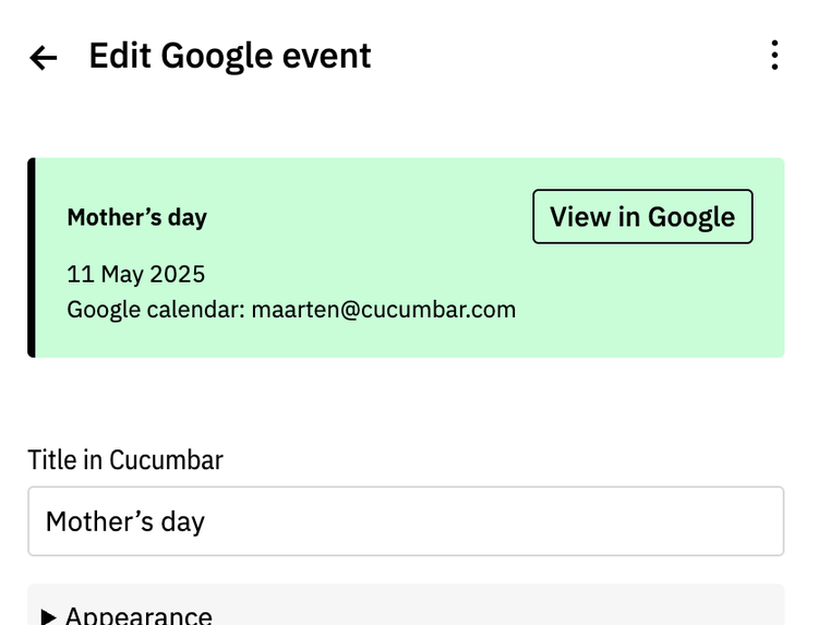 Edit google event form